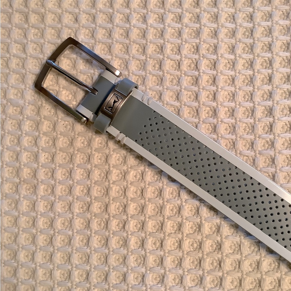 Men's Perforated Gray Silicone Belt with Silver Buckle